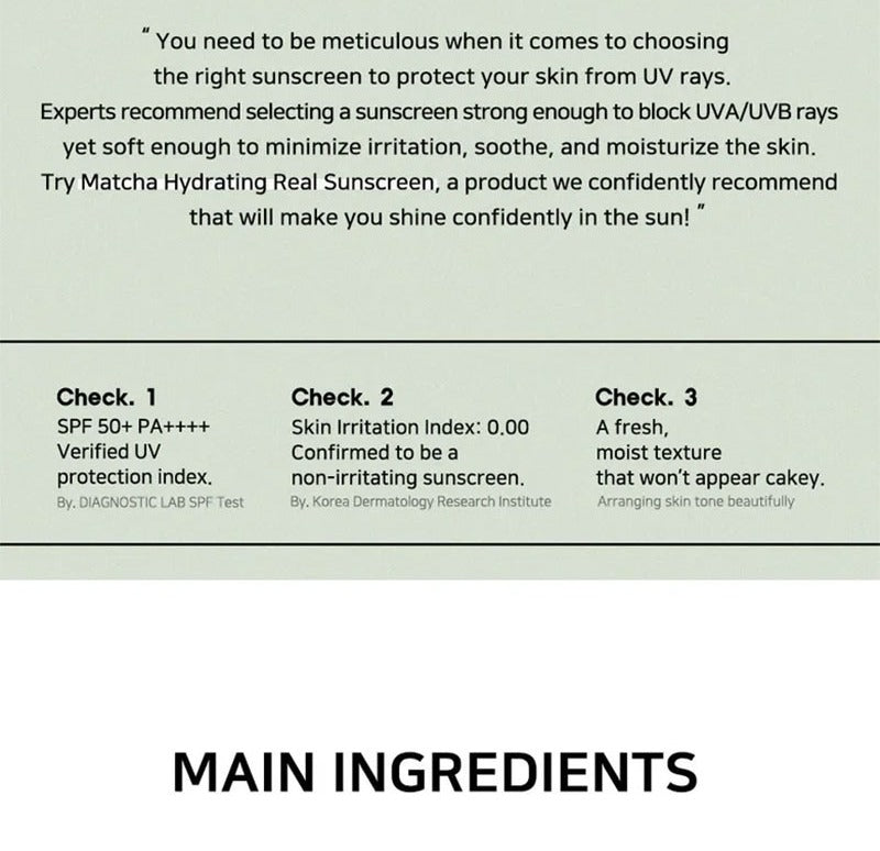 B:LAB Matcha Hydrating Real Sunscreen SPF50+ PA++++ 50ml