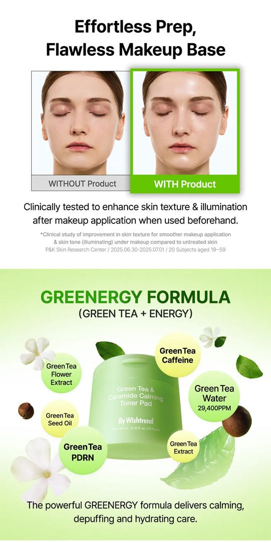 By Wishtrend Green Tea & Ceramide Calming Toner Pad 190ml