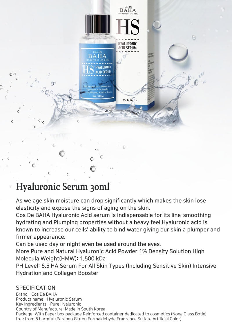 Cos De BAHA Hyaluronic Acid Serum 30ml