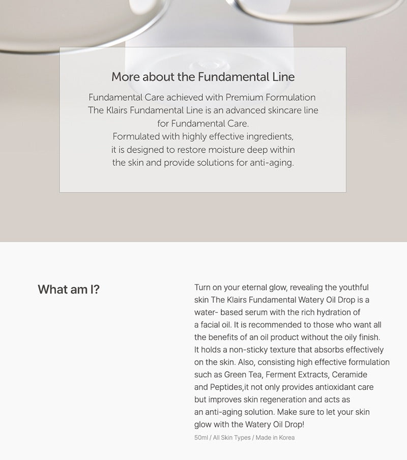 Dear, Klairs Fundamental Watery Oil Drop 50ml