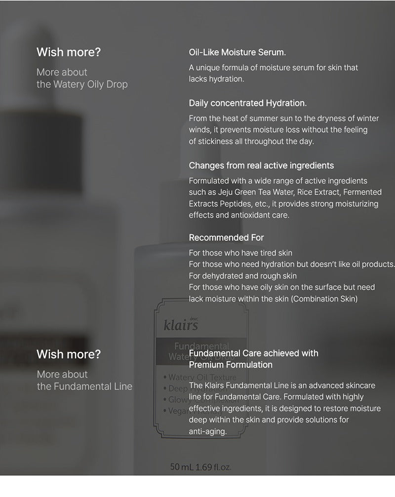 Dear, Klairs Fundamental Watery Oil Drop 50ml