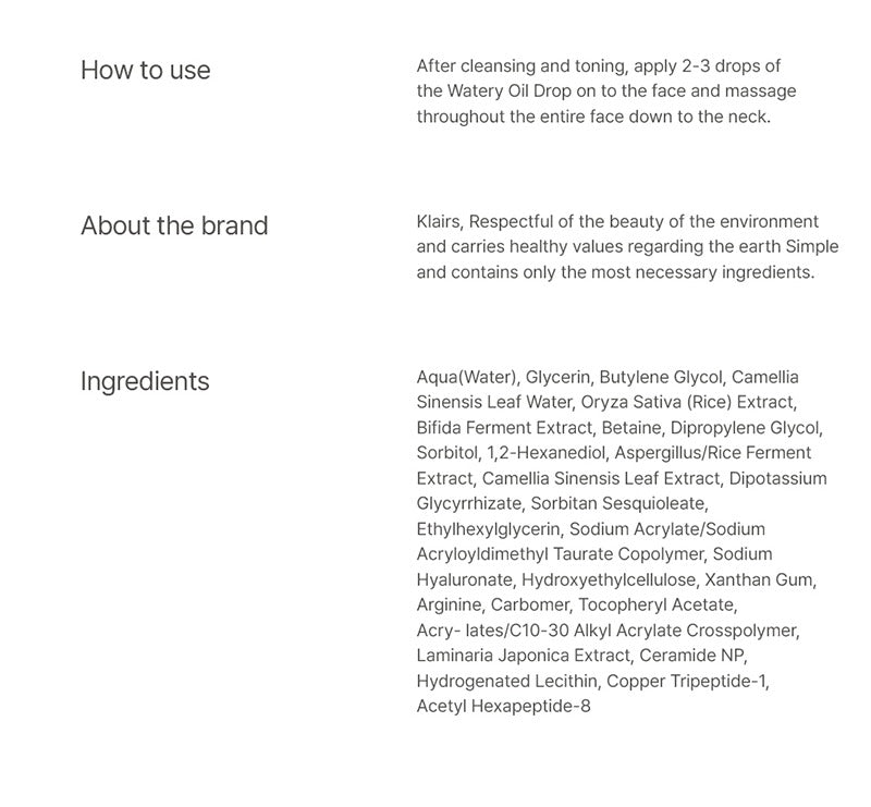 Dear, Klairs Fundamental Watery Oil Drop 50ml