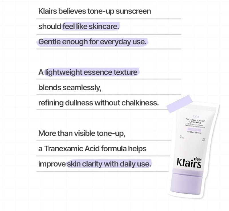 Dear, Klairs TXA Supple Tone Up Sun Essence SPF50+ PA++++ 50mL
