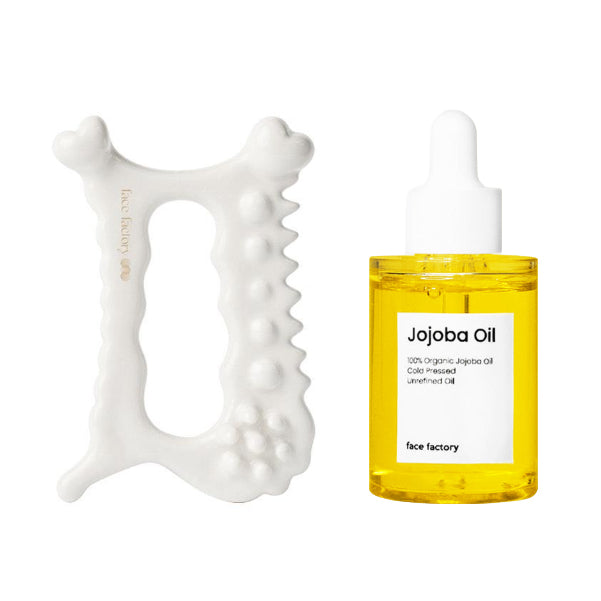 FACE FACTORY Ceramic Guasha Massager(Face&Body Massage) + Jojoba Oil 30ml Set