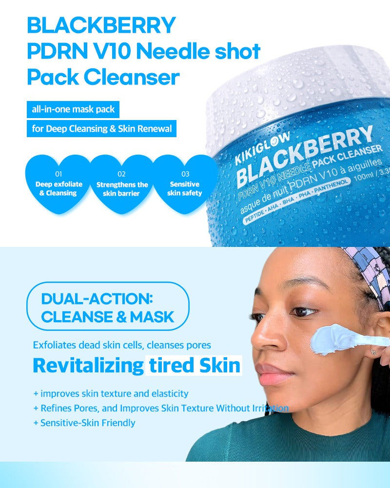 KIKIGLOW Blackberry PDRN V10 Needle Shot Pack Cleanser 100ml
