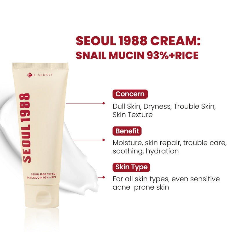 KSECRET Seoul 1988 Cream: Snail Mucin 93% + Rice 100ml