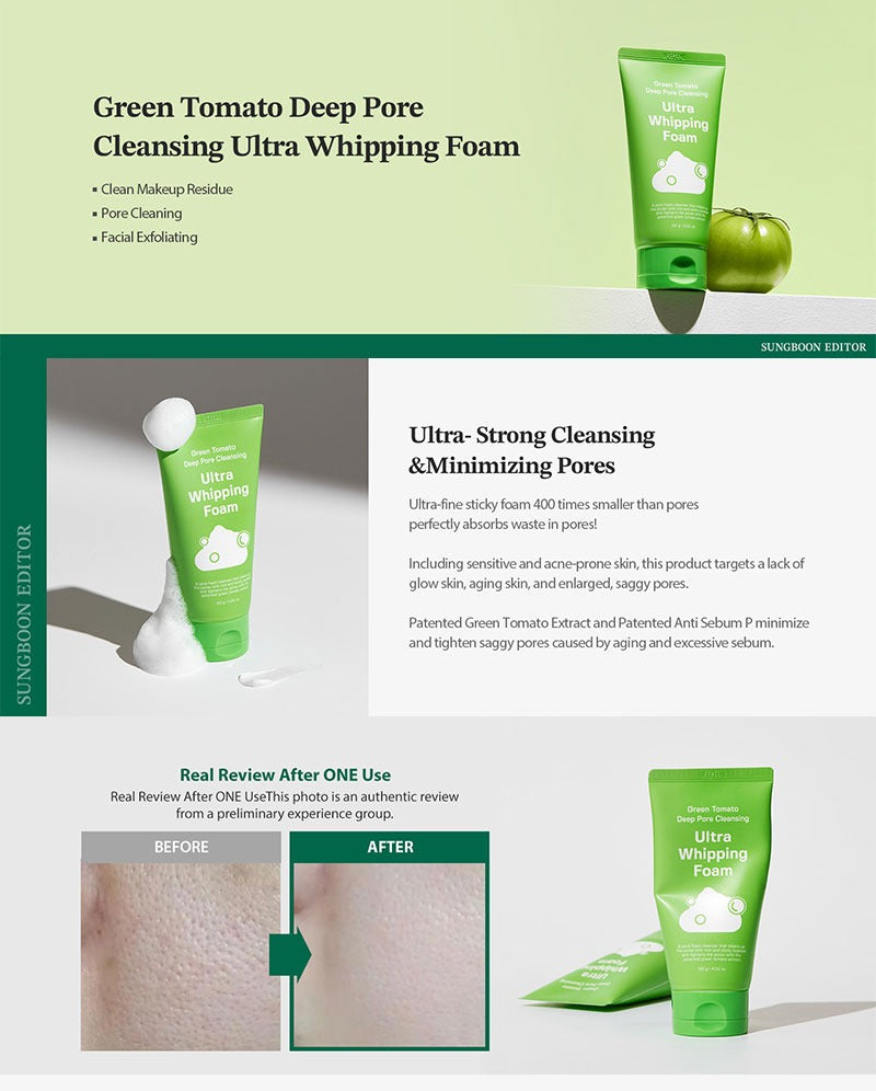 Sungboon Editor Green Tomato Deep Pore Cleansing Ultra Whipping Foam 120g