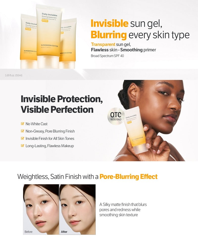 Sungboon Editor Daily Invisible Blurring Sunscreen SPF 40 PA+++ 50ml