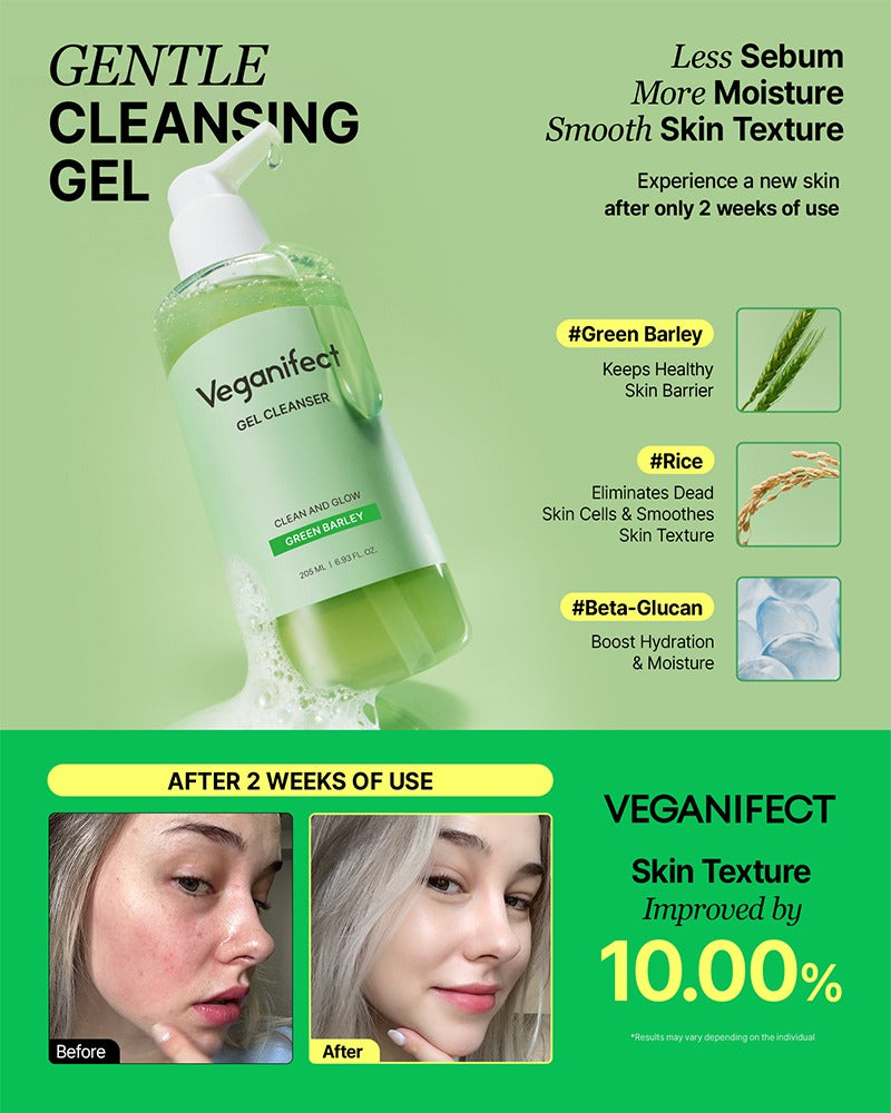 VEGANIFECT Clean and Glow Green Barley Gel Cleanser 205ml