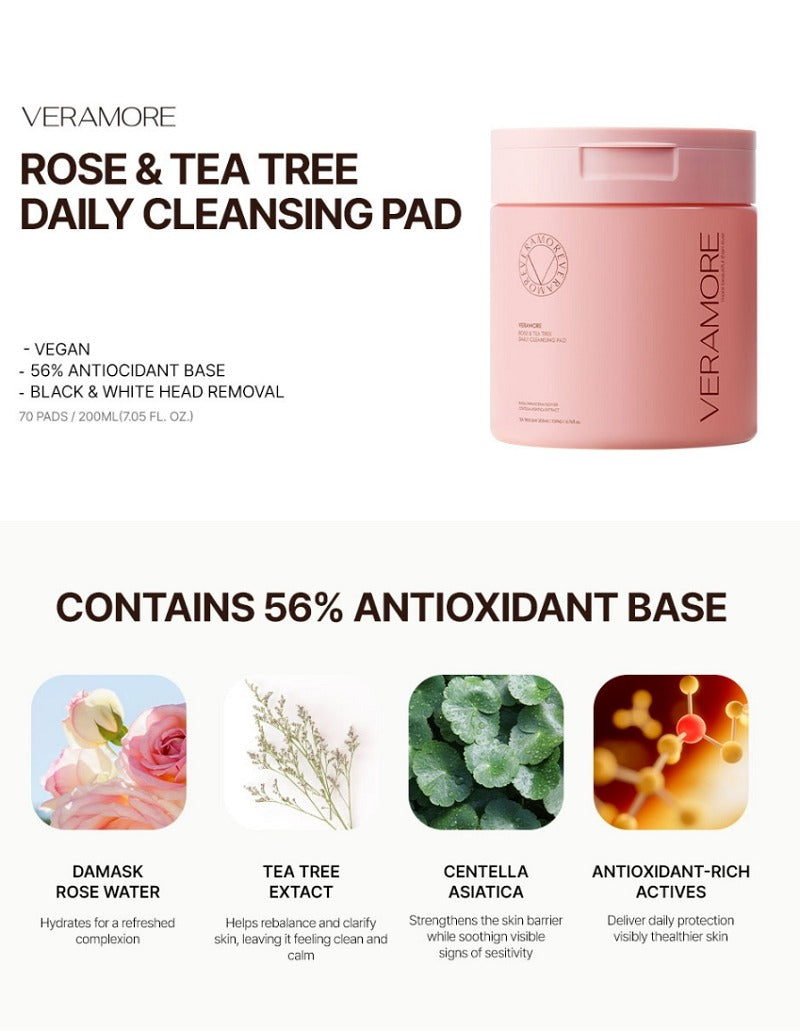 VERAMORE Rose & Tea Tree Daily Cleansing Pad 70 Pads