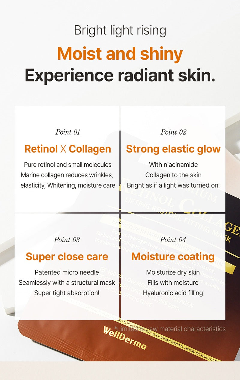 WellDerma Premium Retinol Collagen Lifting Restore Fitting Mask (4 Sheets)