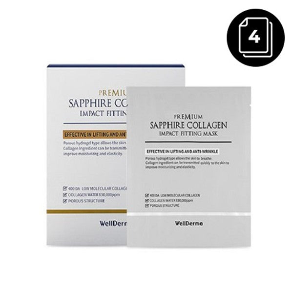 WellDerma Premium Sapphire Collagen Impact Fitting Mask 4 masks