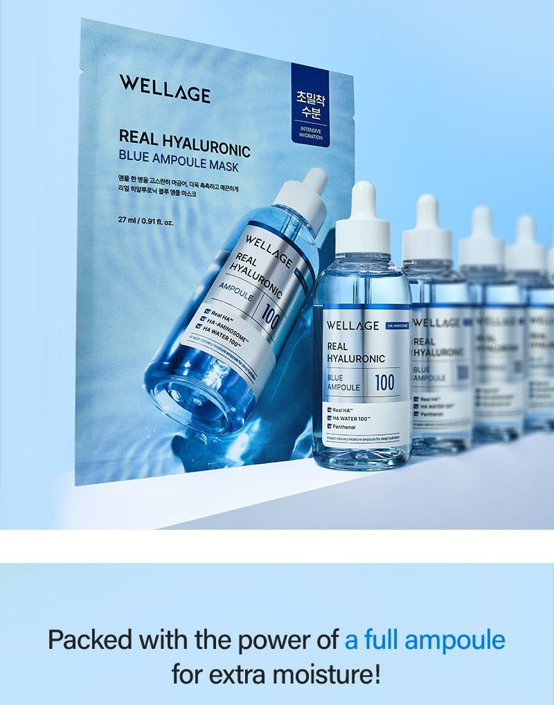 Wellage Real Hyaluronic Blue Ampoule Mask 27ml × 5