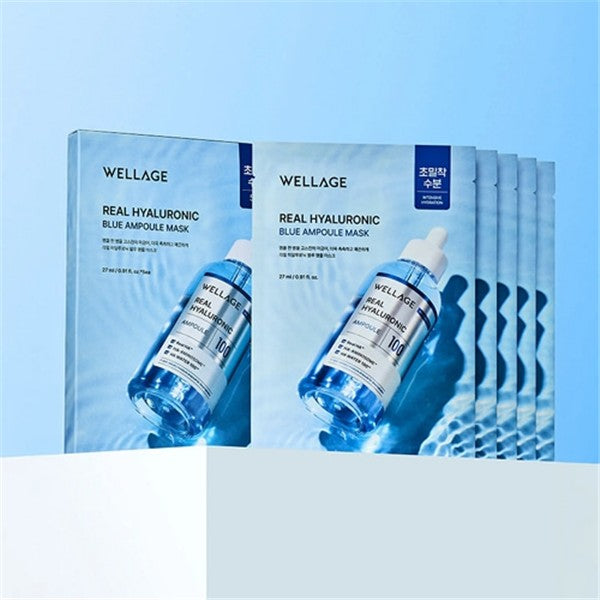 Wellage Real Hyaluronic Blue Ampoule Mask 27ml × 5