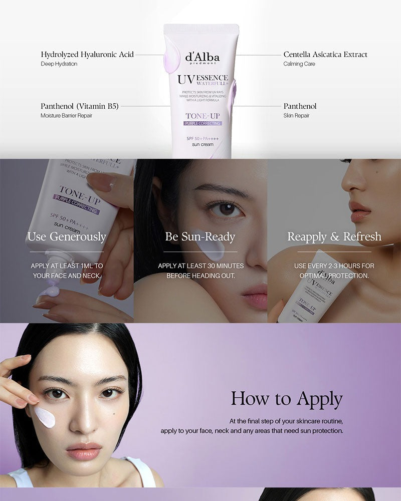 d'Alba Waterfull Purple Correcting Sun Cream SPF50+ PA++++ 50ml